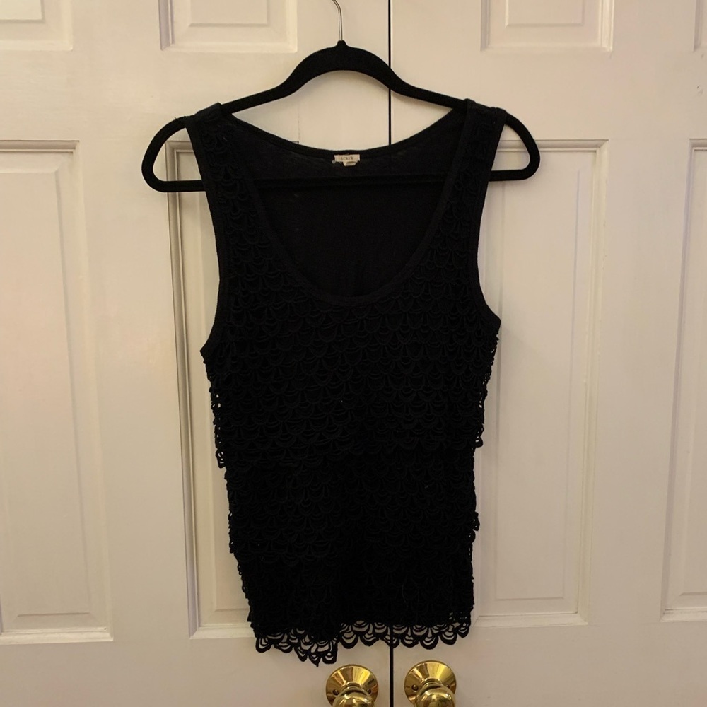 J. Crew Black Cotton Tank with Scalloped design